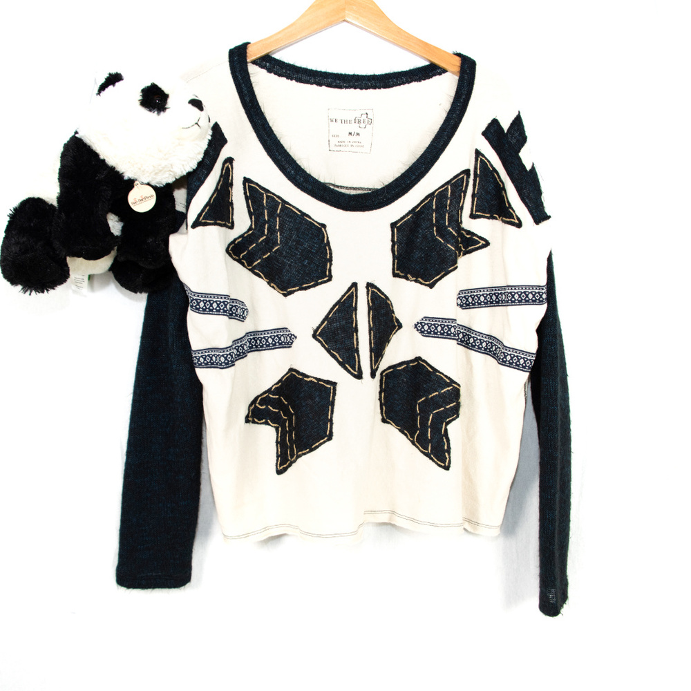 Cream, navy We The Free arrow patch sweater